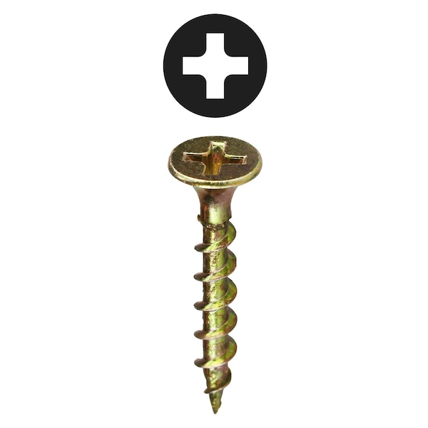 Drywall Screw, #6 x 1 in, Carbon Steel, Flat Head Phillips Drive, 500 PK